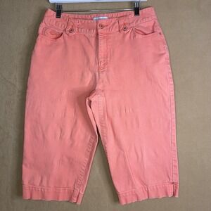Christopher & Banks Coral Pink Capri Pants Women Sz 10 Cropped Denim Casual EUC
